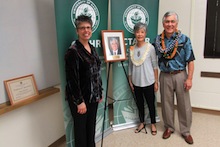 Andy Hashimoto with Rochelle Hashimoto and Dean Gallo at portrait unveiling